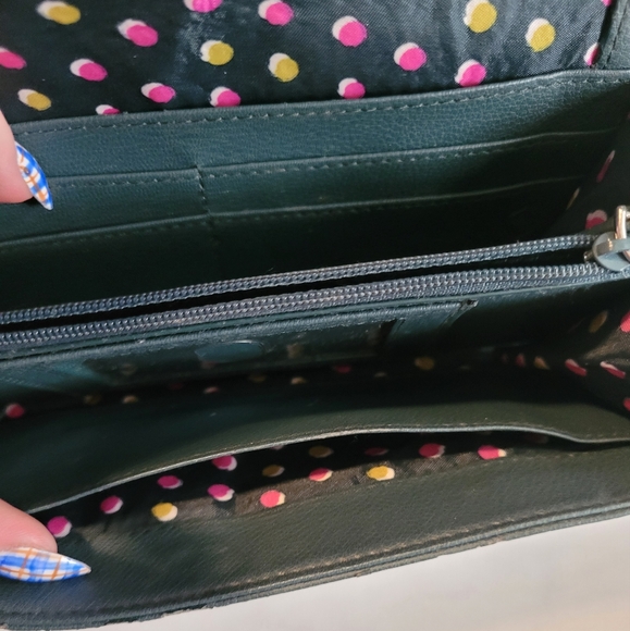 Vera Bradley Lily Floral Polka Dot Yellow Pink Multi Pocket Wallet - Picture 7 of 15